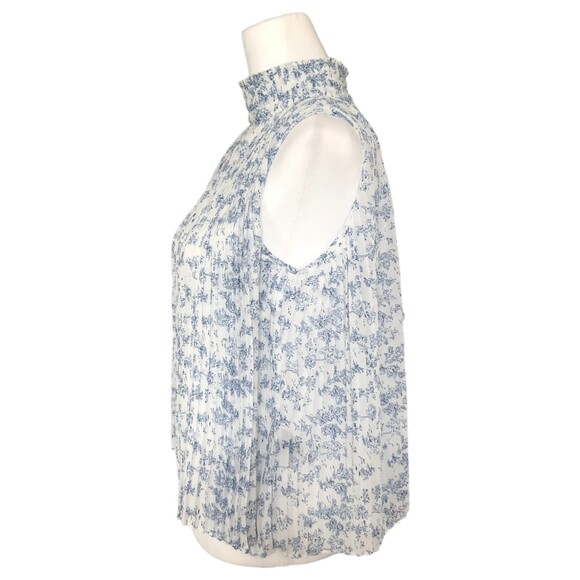 Cliche Pleated Blue and White Beachy Boho Floral Mock Turtleneck Tank Size S - Picture 3 of 10
